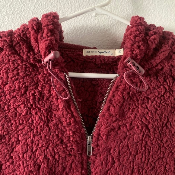 Sherpa Zip Up Sweater in Burgandy - Size M - Picture 4 of 11